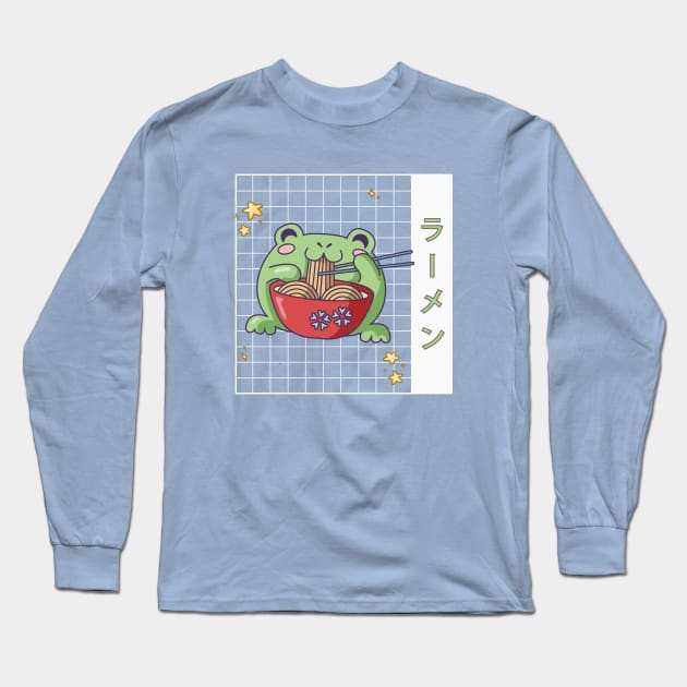 Japanese Cottagecore Ramen Eating Frog Kawaii Long Sleeve T-Shirt by uncommontee